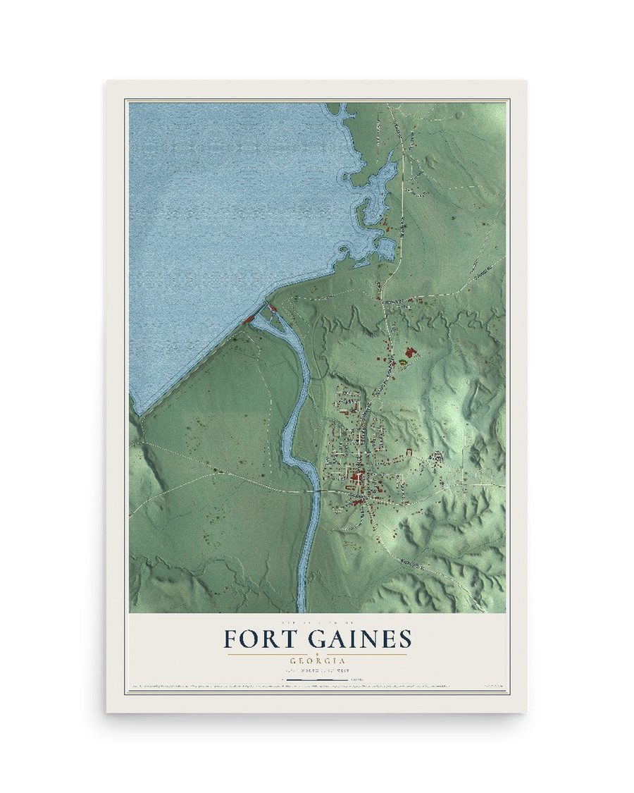 Fort Gaines, Georgia map print, 12 x 18 in, print only