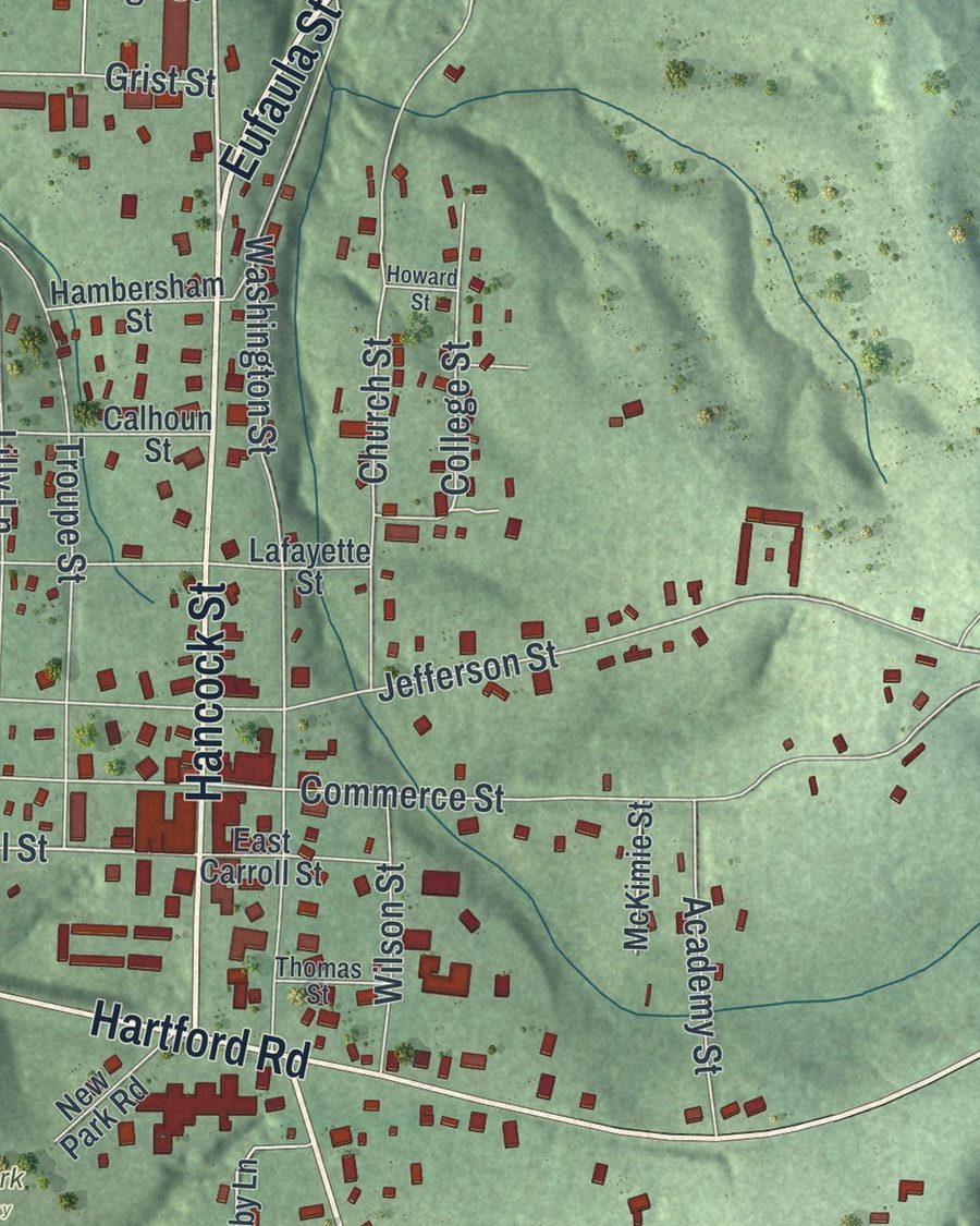 Close-up of Fort Gaines streets on the map