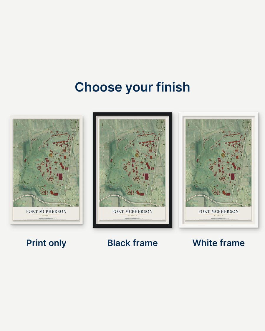 The Fort McPherson, Georgia map as a print only, in a black frame and in a white frame