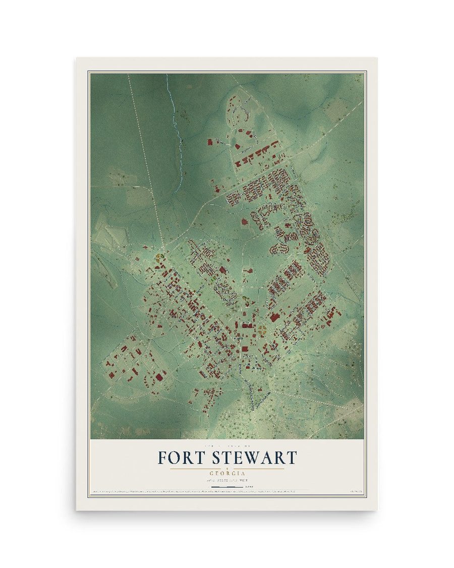 Fort Stewart, Georgia map print, 12 x 18 in, print only