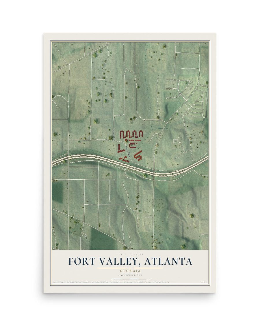 Fort Valley (Atlanta), Georgia map print, 12 x 18 in, print only