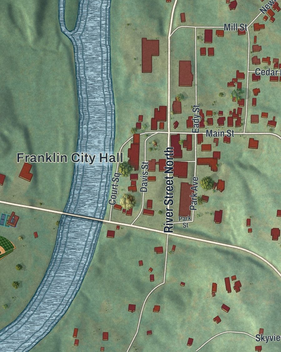 Close-up of Franklin streets on the map