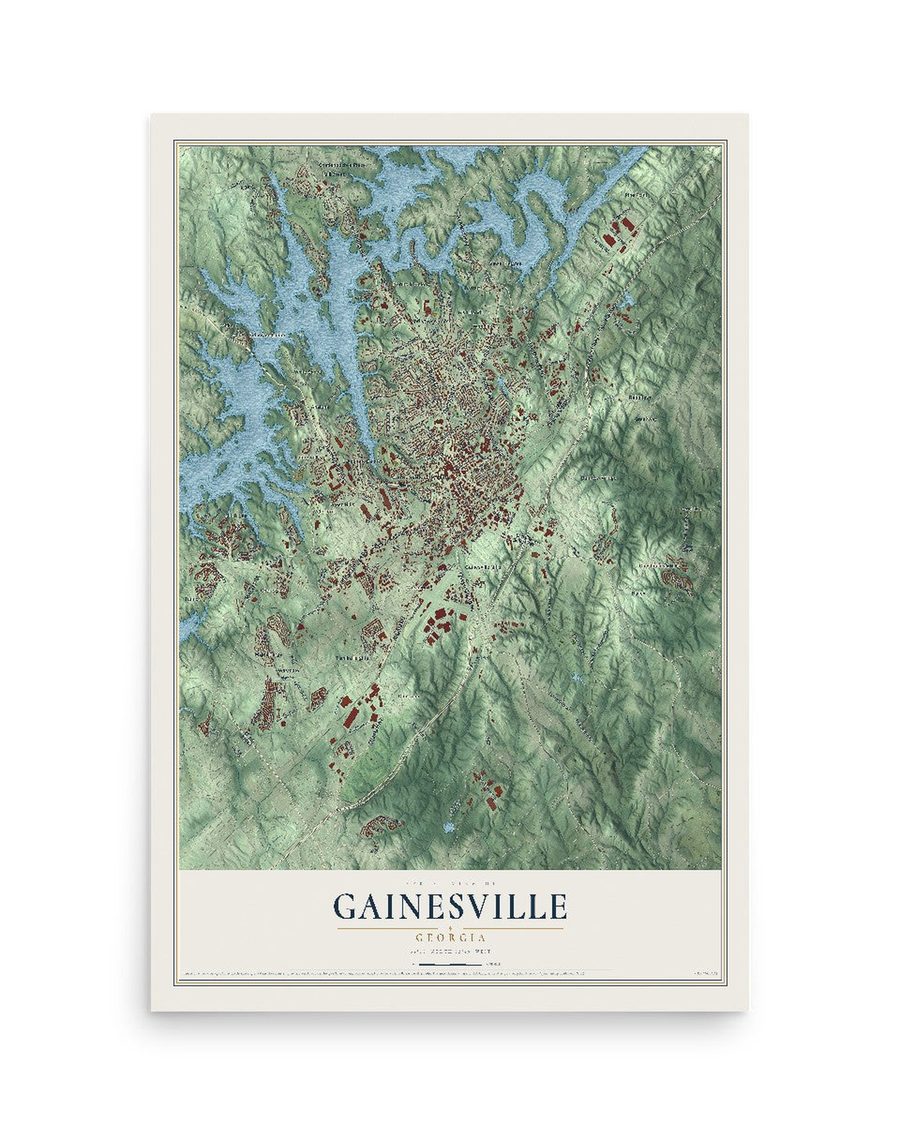 Gainesville, Georgia map print, 12 x 18 in, print only