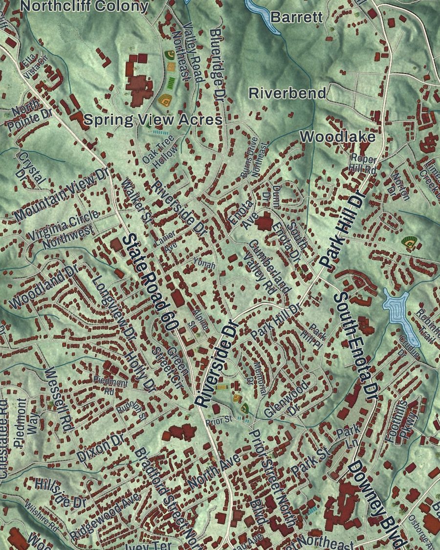 Close-up of Gainesville streets on the map