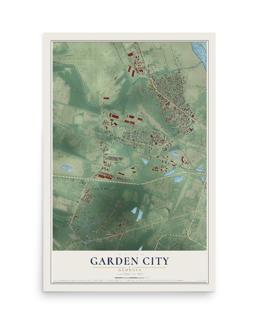 Garden City, Georgia map print, 12 x 18 in, print only