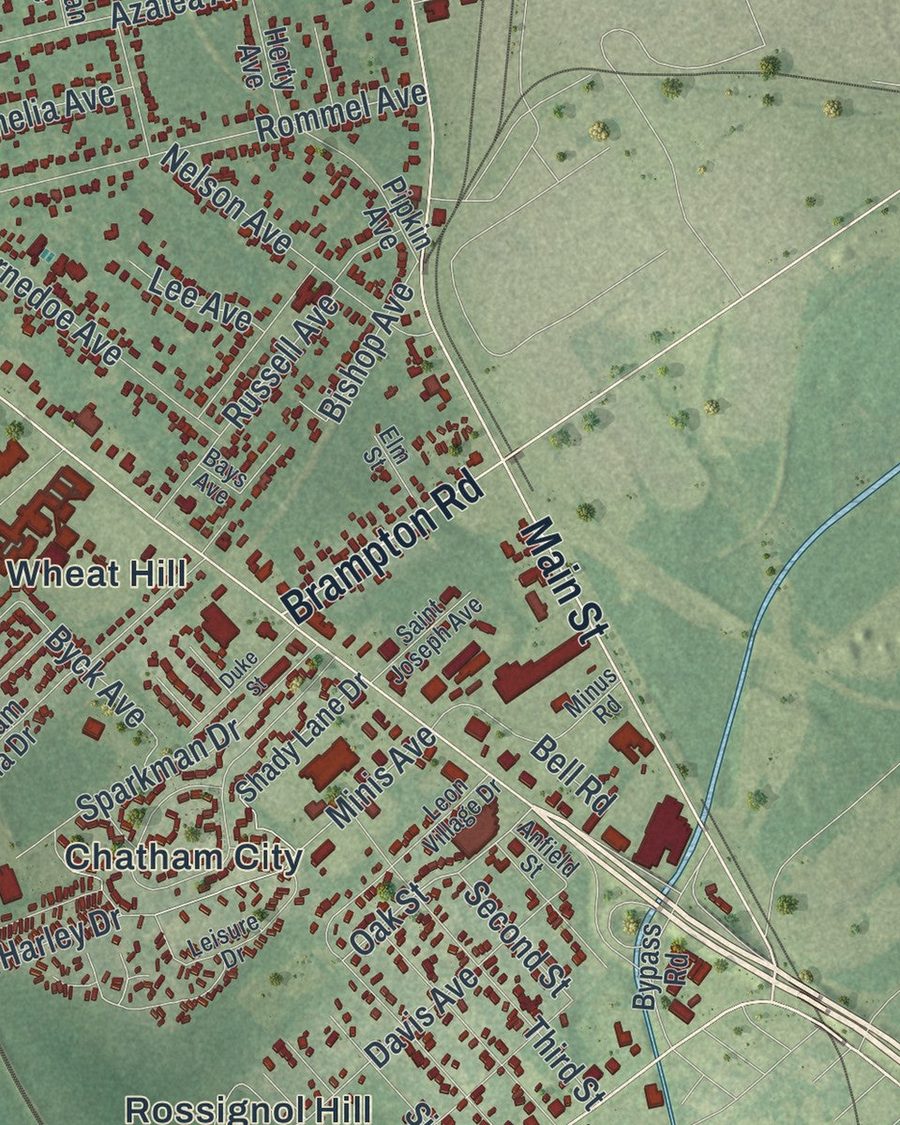 Close-up of Garden City streets on the map