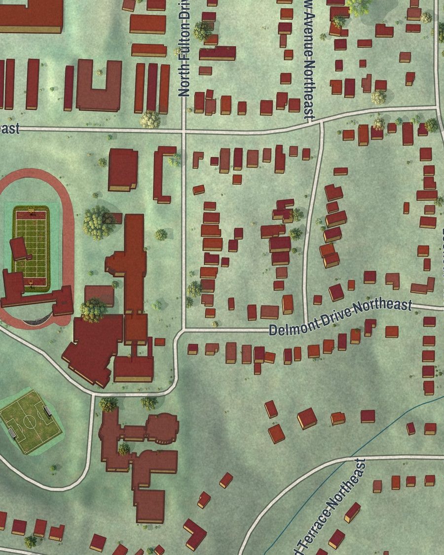 Close-up of Garden Hills streets on the map