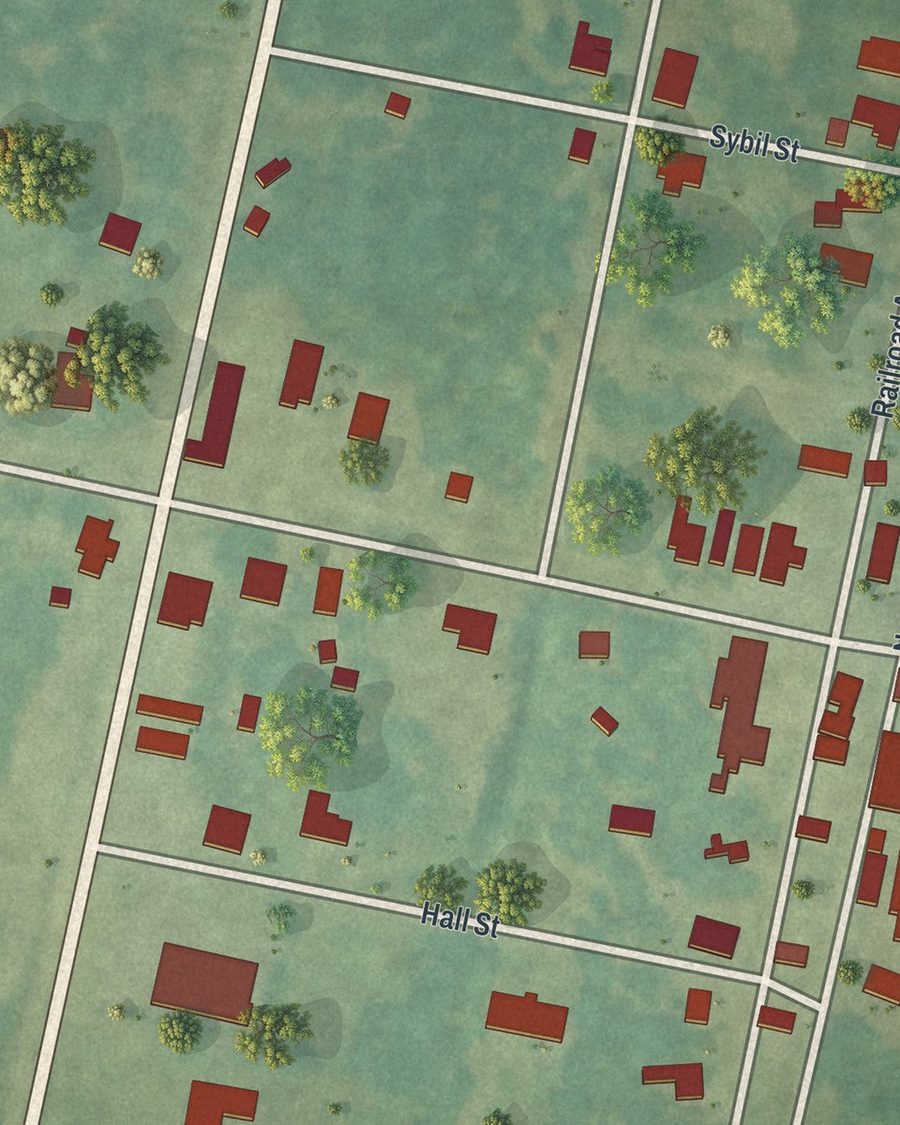 Close-up of Garfield streets on the map