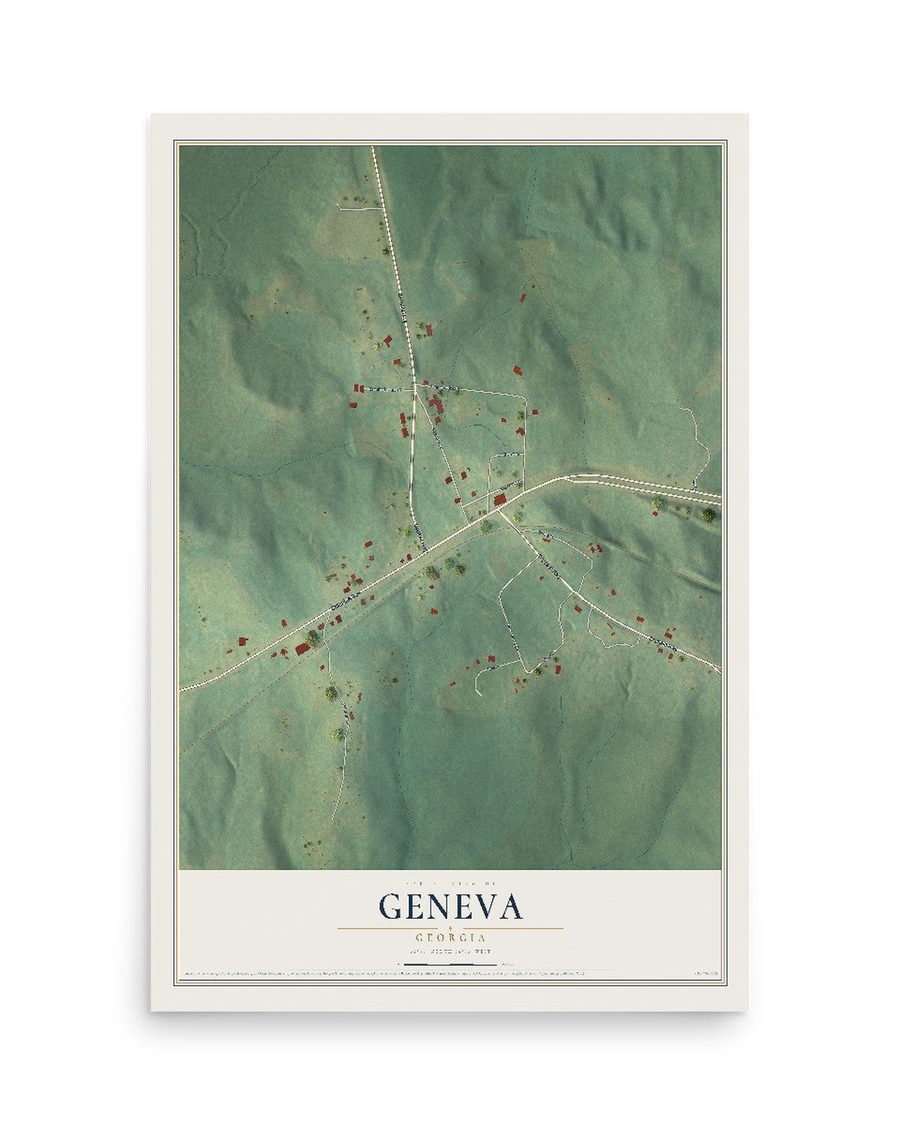 Geneva, Georgia map print, 12 x 18 in, print only