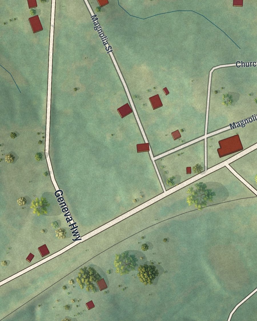 Close-up of Geneva streets on the map