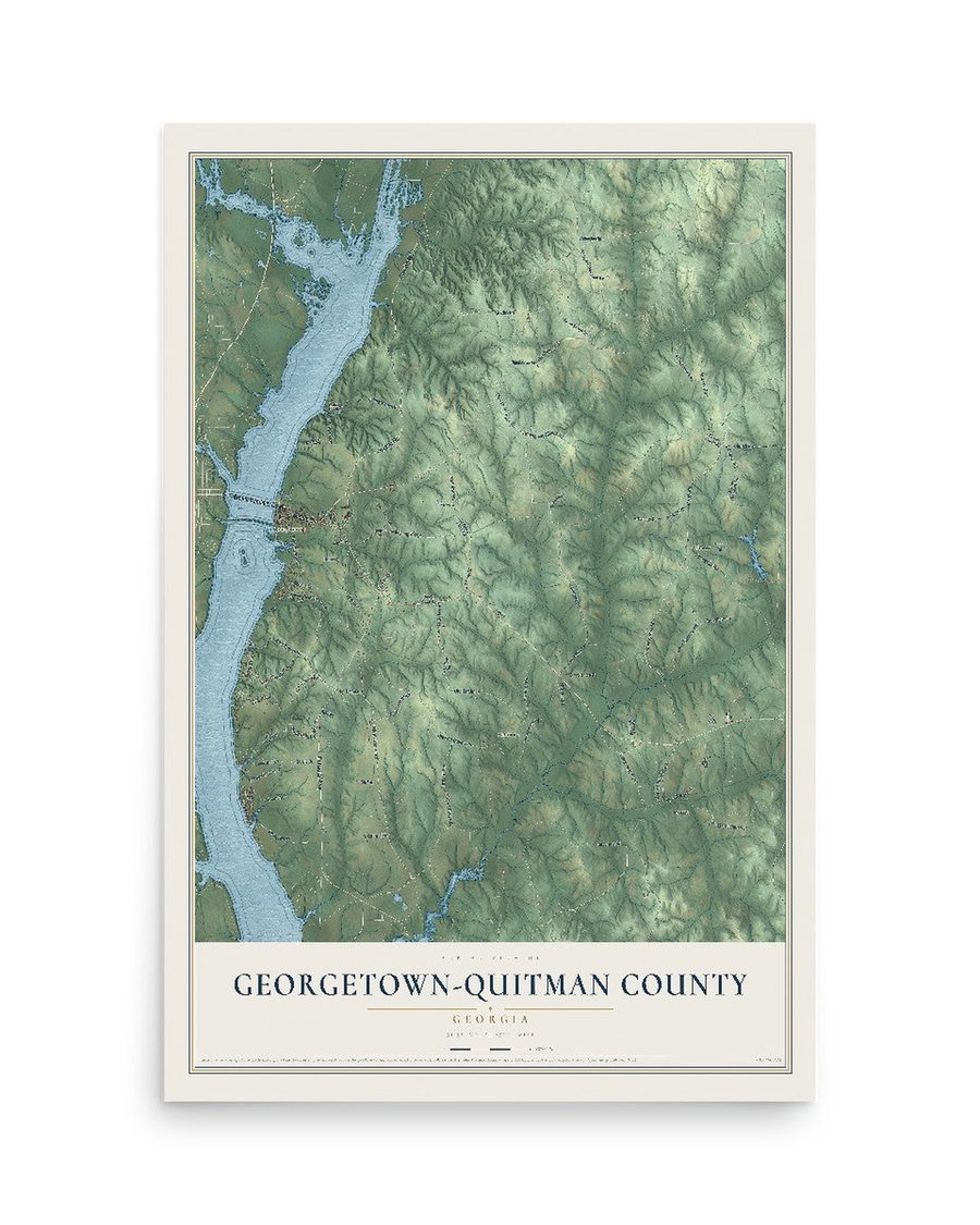 Georgetown-Quitman County, Georgia map print, 12 x 18 in, print only
