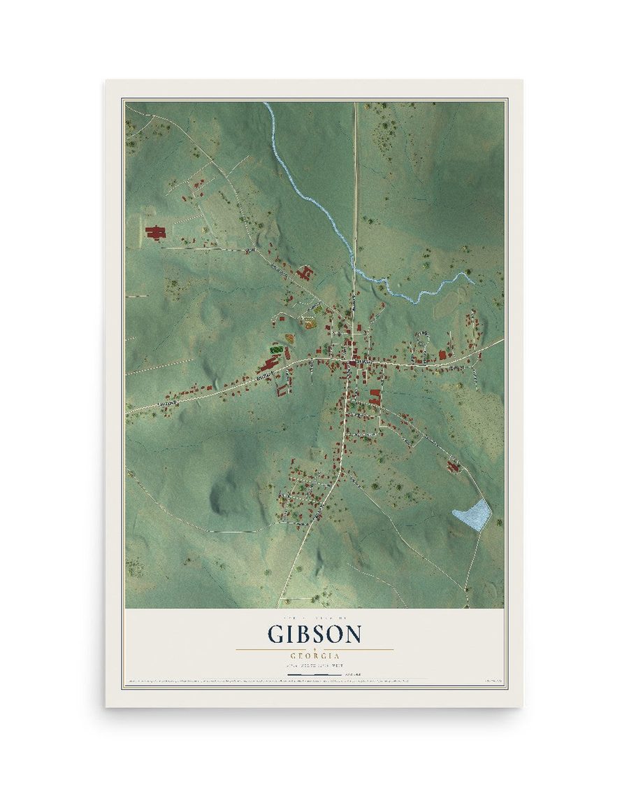 Gibson, Georgia map print, 12 x 18 in, print only