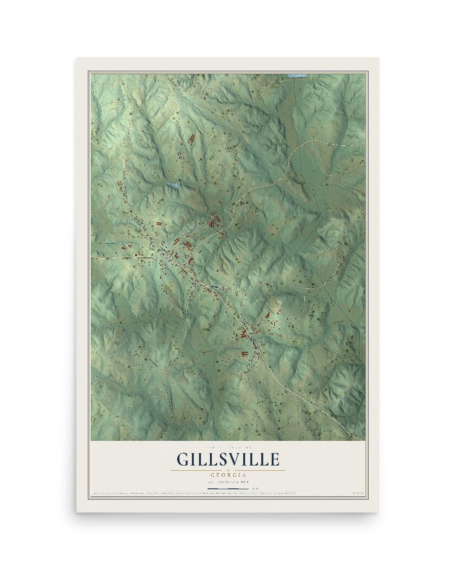 Gillsville, Georgia map print, 12 x 18 in, print only