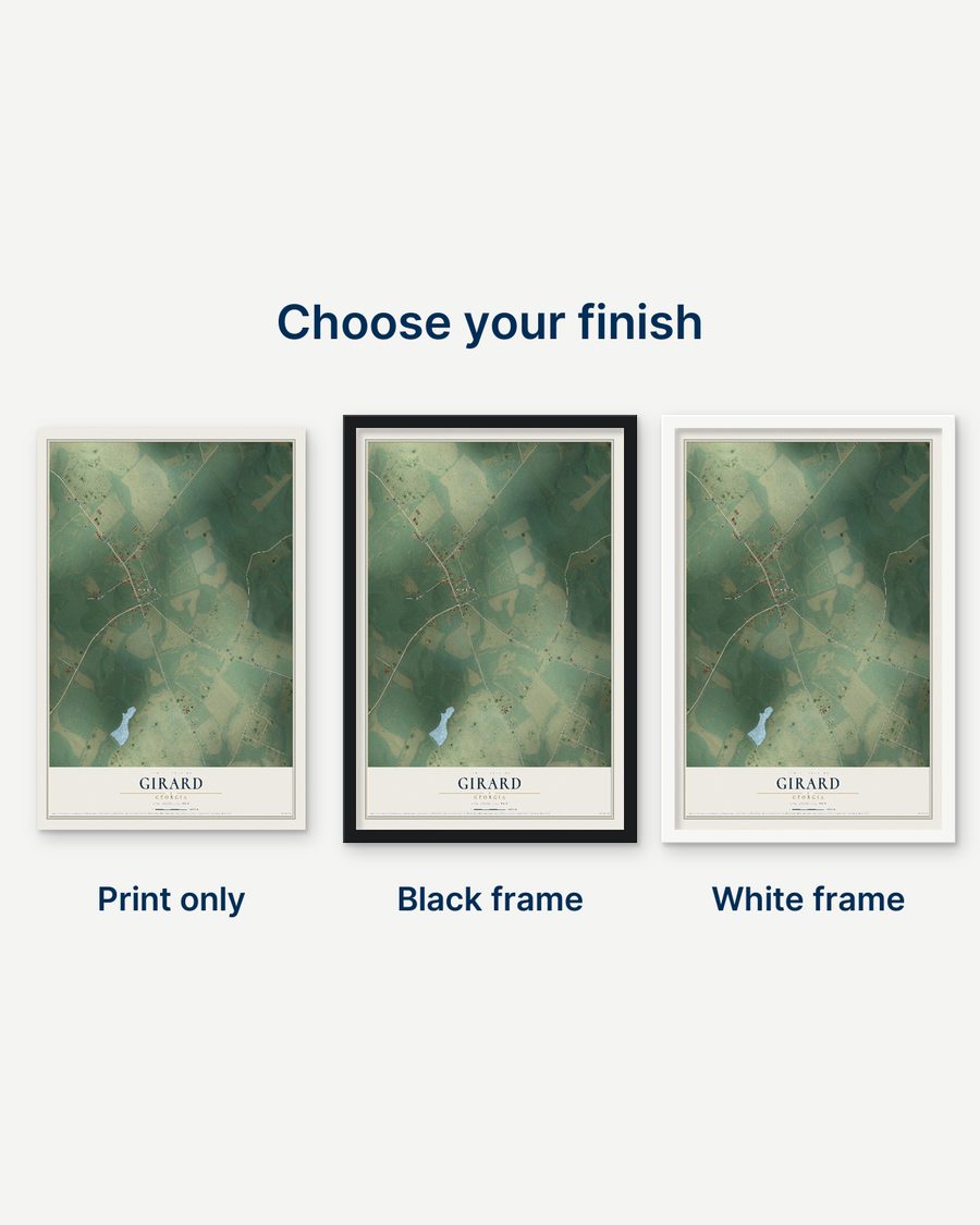 The Girard, Georgia map as a print only, in a black frame and in a white frame