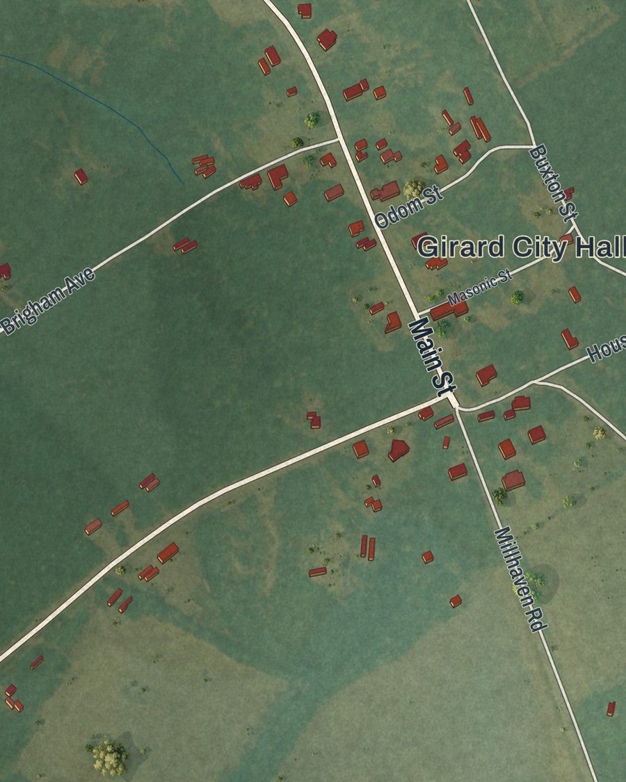 Close-up of Girard streets on the map