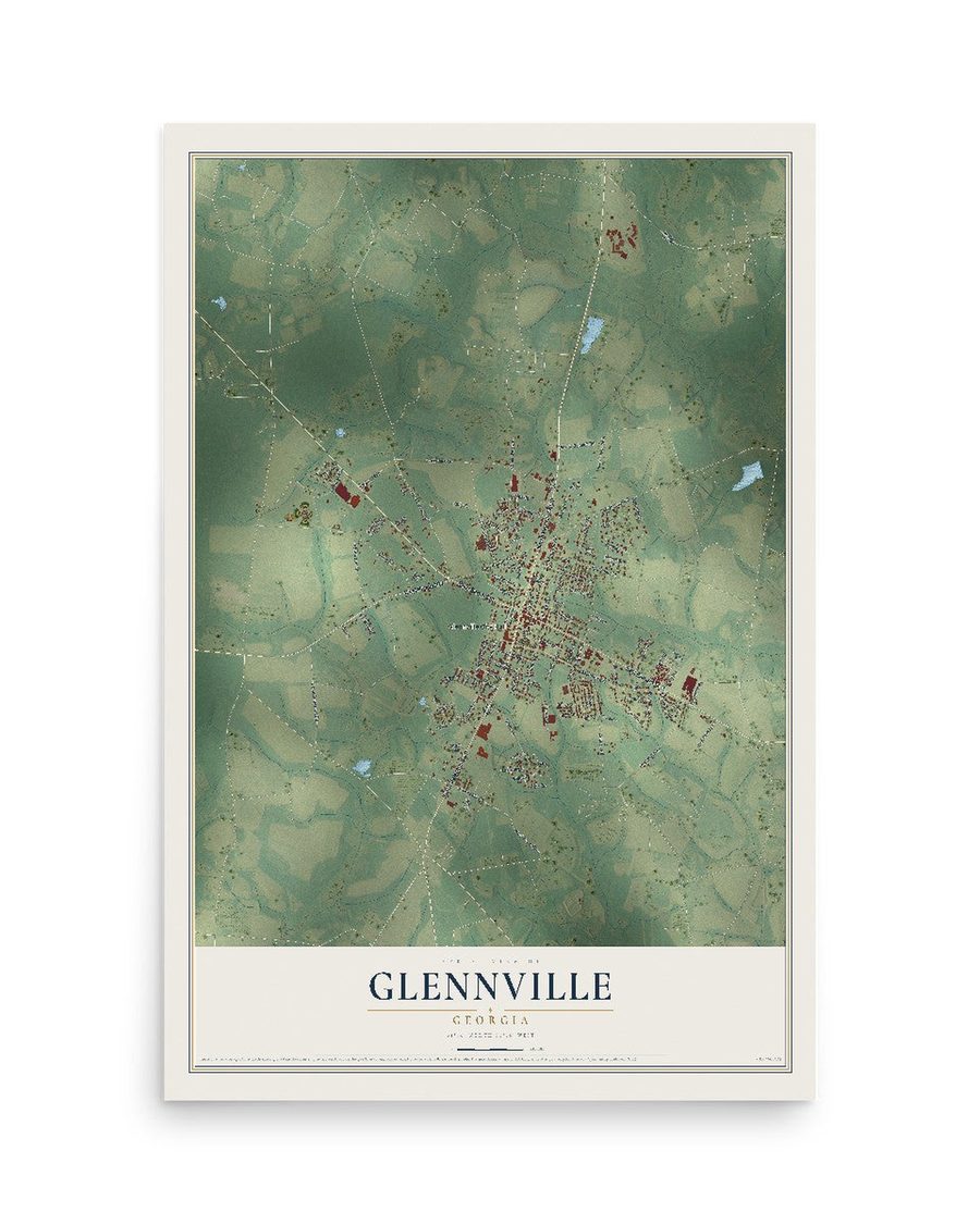 Glennville, Georgia map print, 12 x 18 in, print only