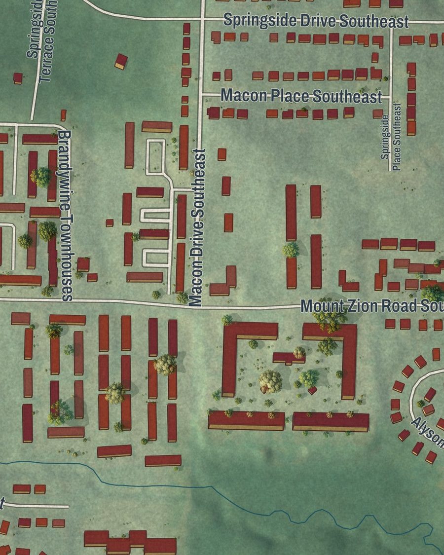 Close-up of Glenrose Heights streets on the map