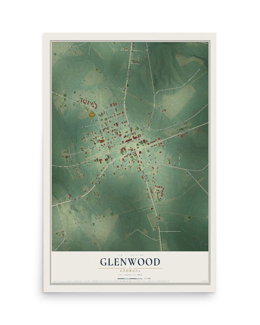 Glenwood, Georgia map print, 12 x 18 in, print only