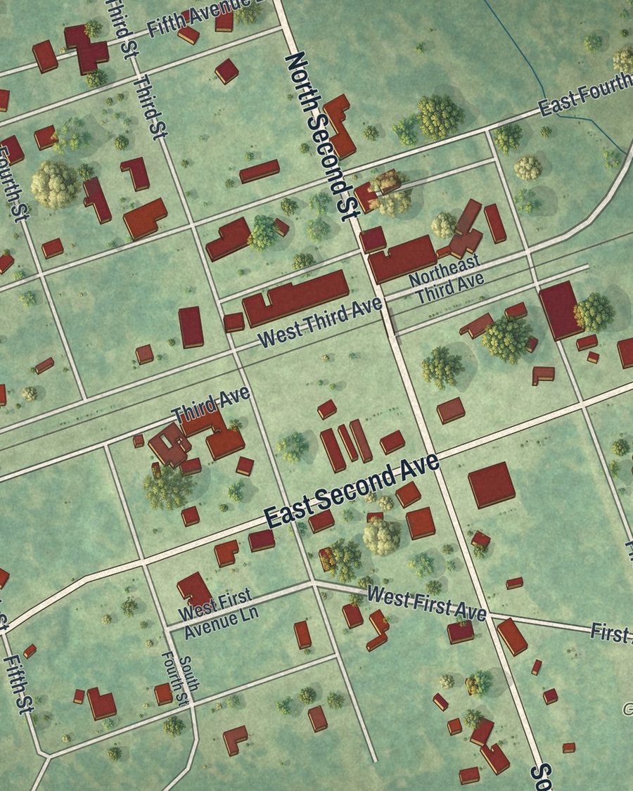 Close-up of Glenwood streets on the map