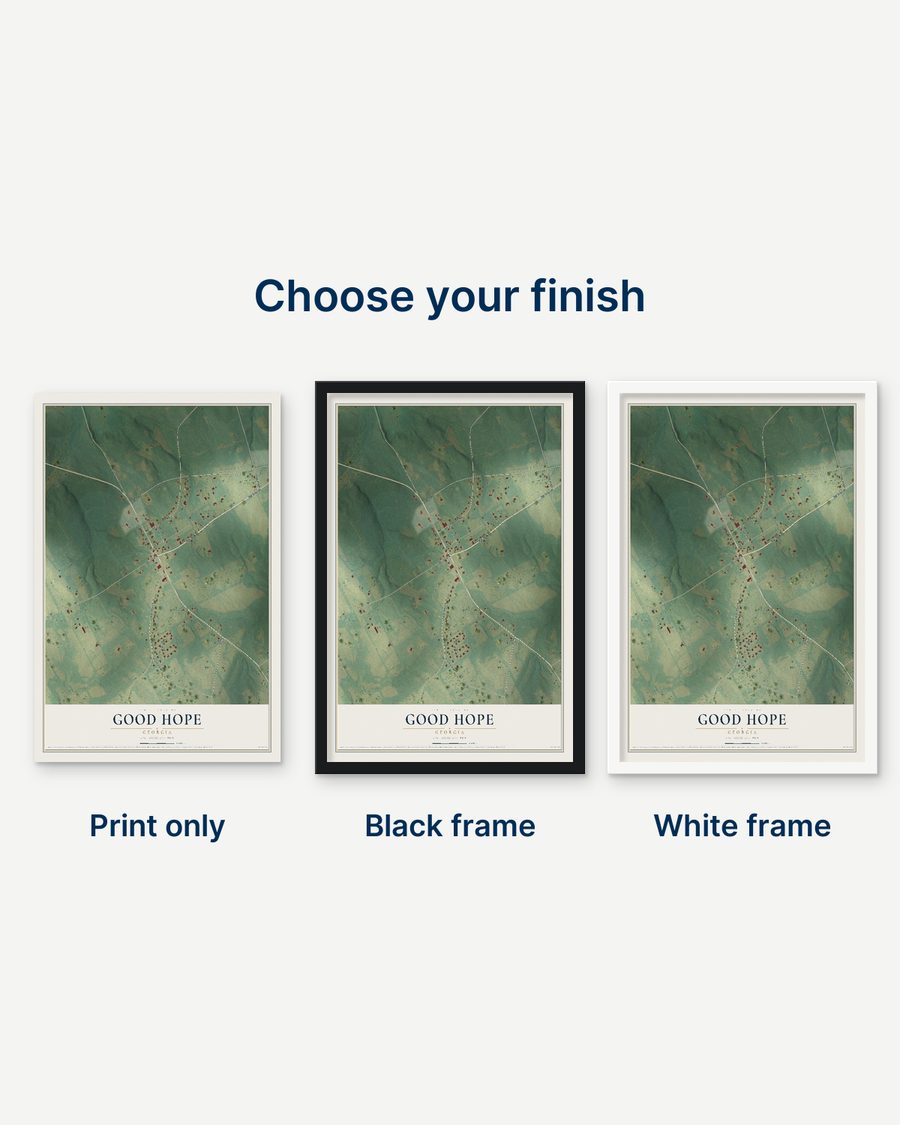 The Good Hope, Georgia map as a print only, in a black frame and in a white frame