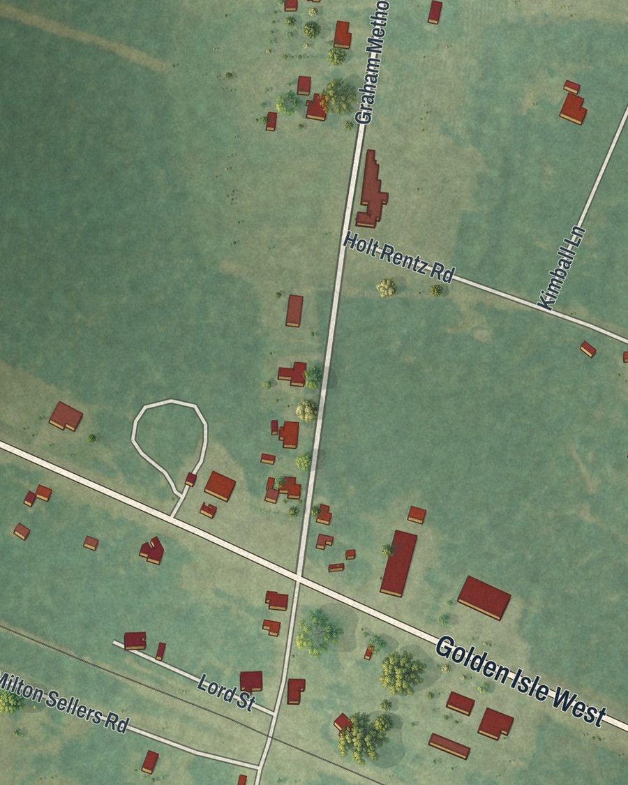 Close-up of Graham streets on the map