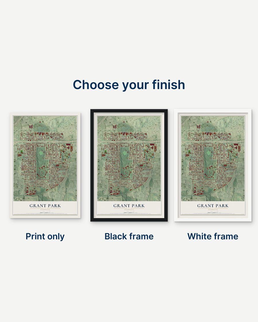 The Grant Park, Georgia map as a print only, in a black frame and in a white frame