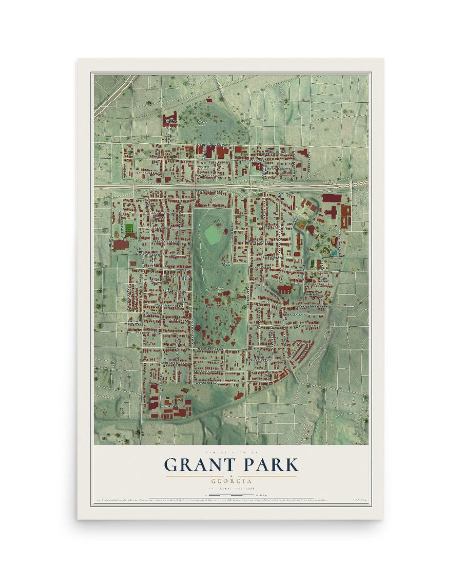 Grant Park, Georgia map print, 12 x 18 in, print only