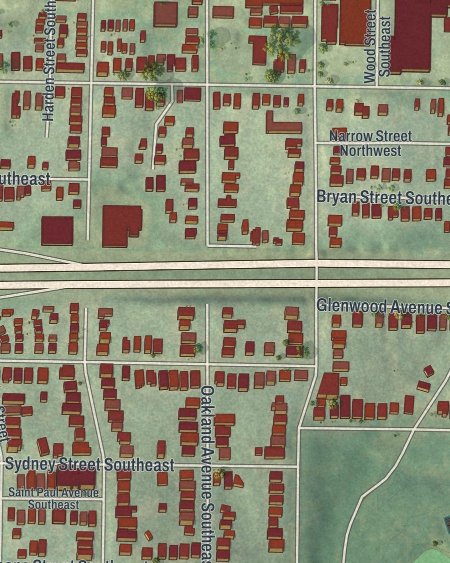 Close-up of Grant Park streets on the map