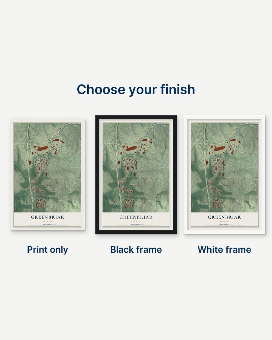 The Greenbriar, Georgia map as a print only, in a black frame and in a white frame
