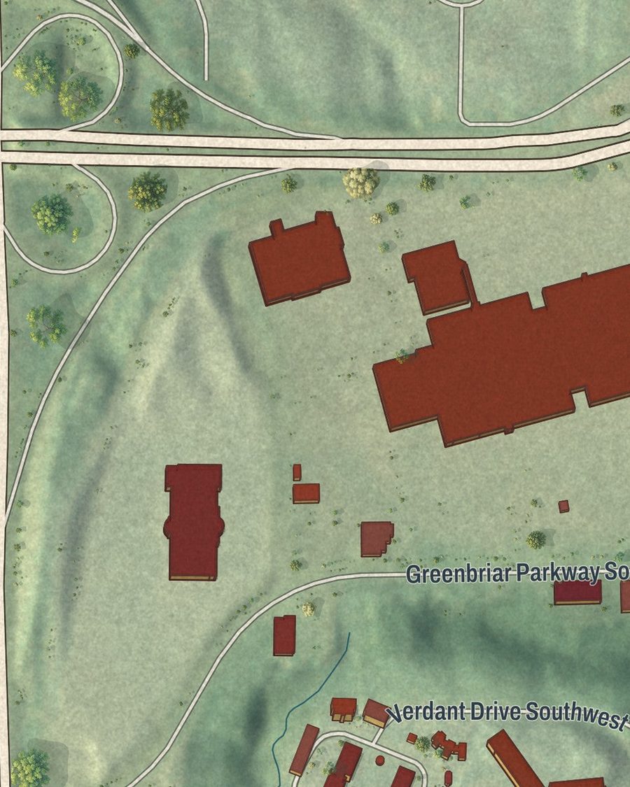 Close-up of Greenbriar streets on the map