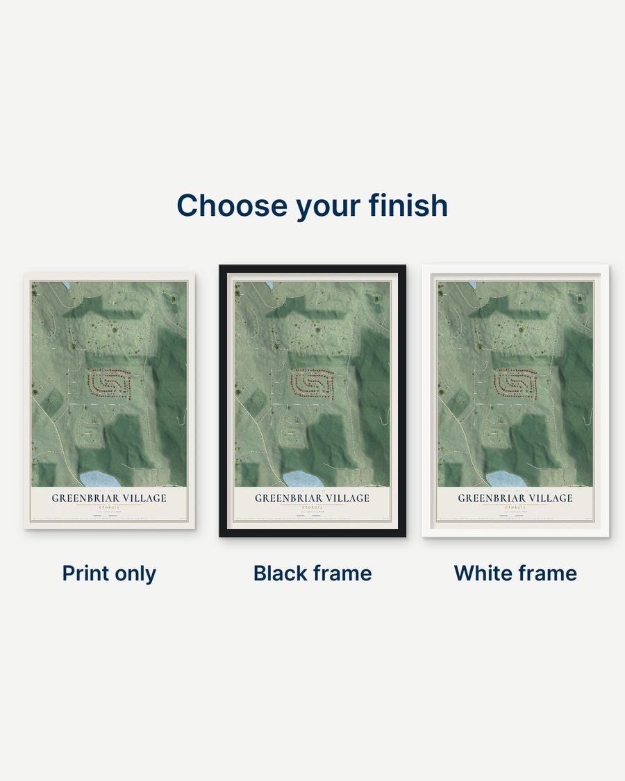 The Greenbriar Village, Georgia map as a print only, in a black frame and in a white frame