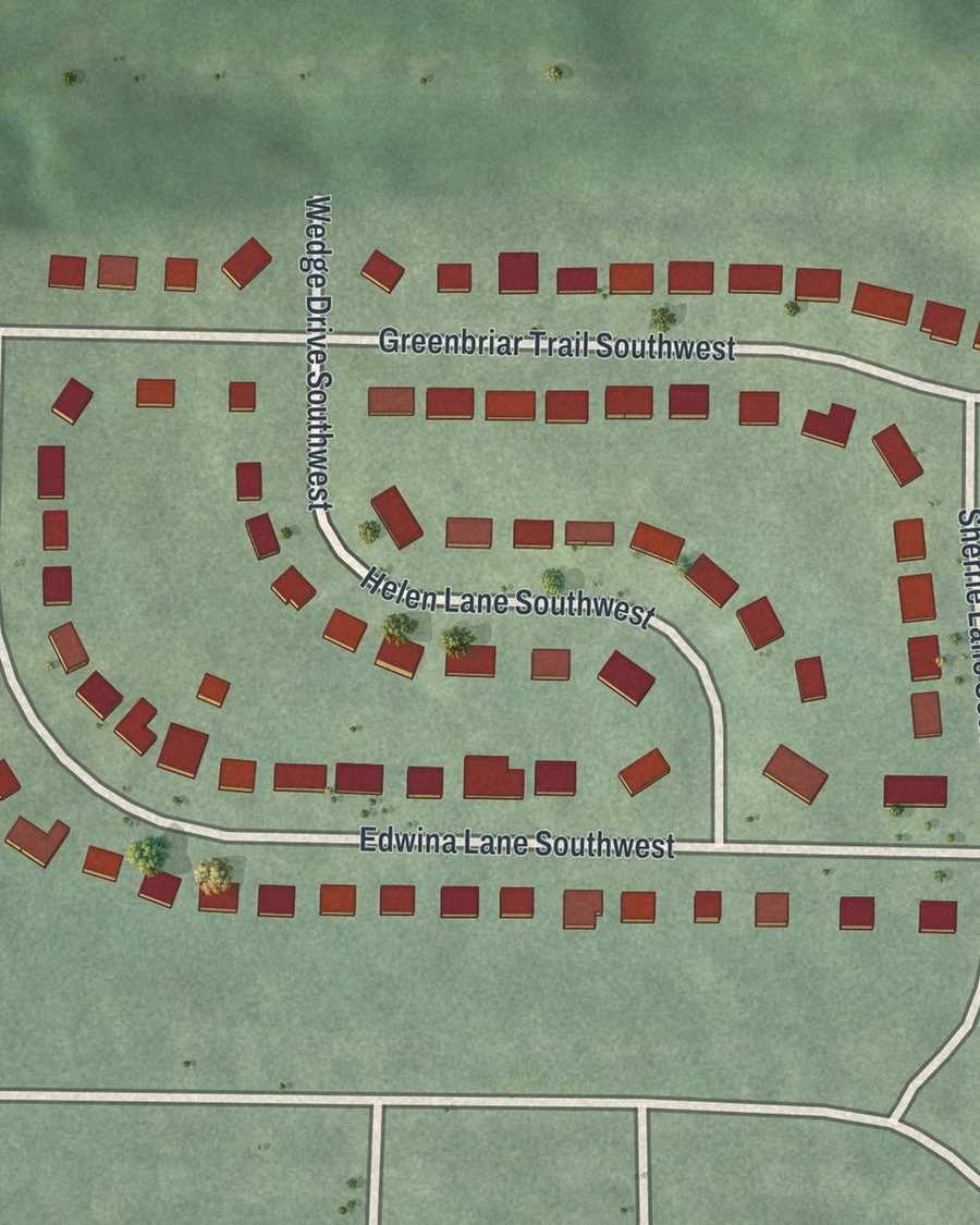 Close-up of Greenbriar Village streets on the map