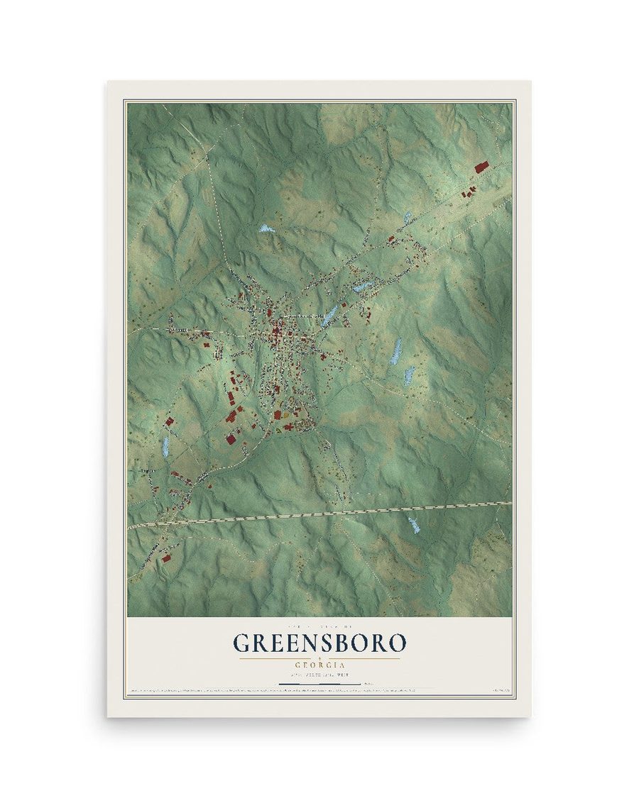 Greensboro, Georgia map print, 12 x 18 in, print only