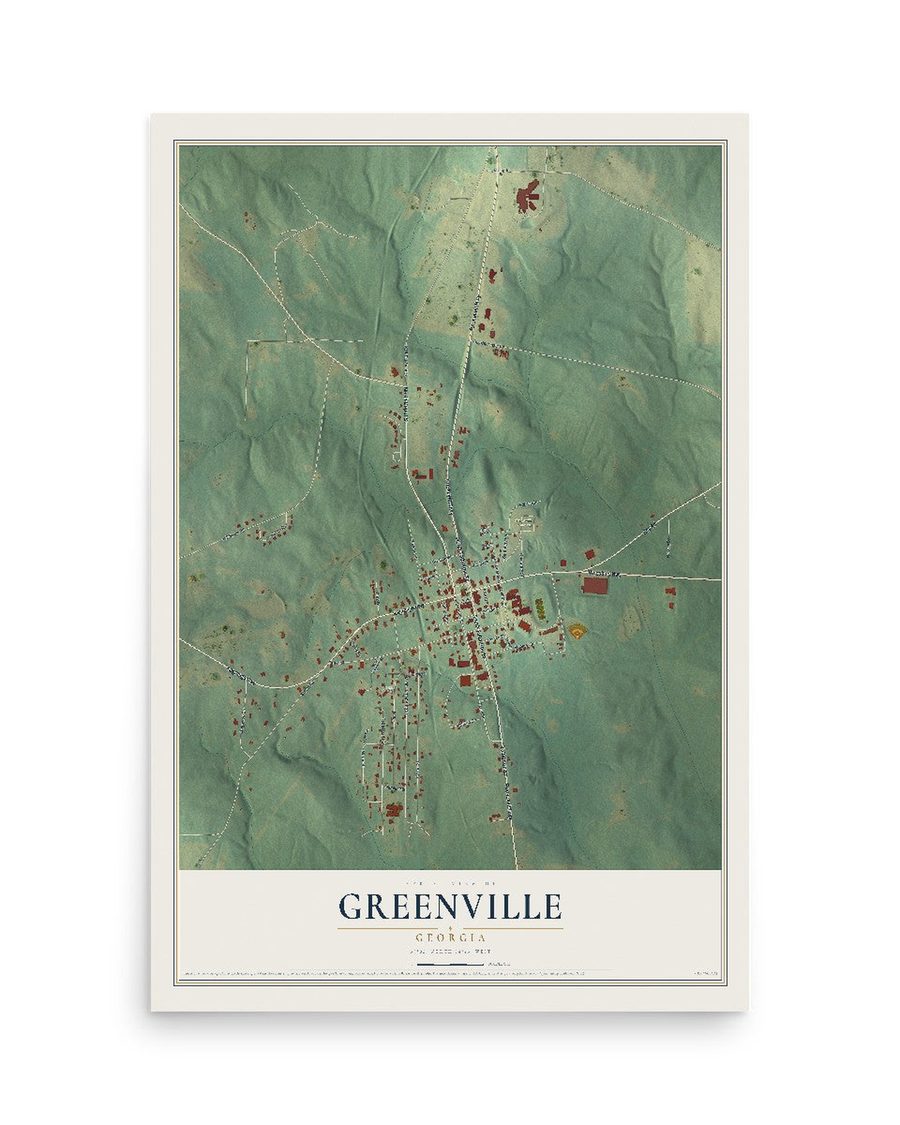 Greenville, Georgia map print, 12 x 18 in, print only