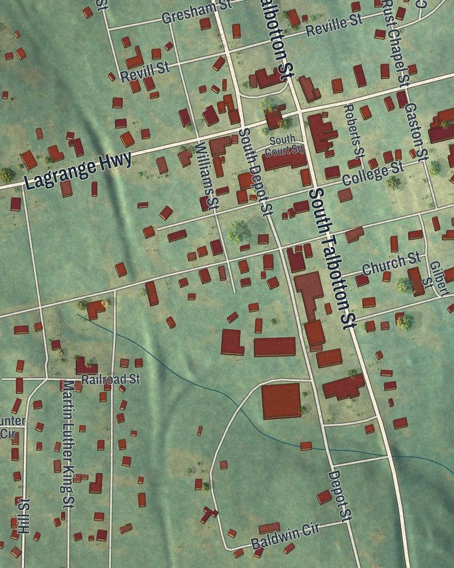 Close-up of Greenville streets on the map
