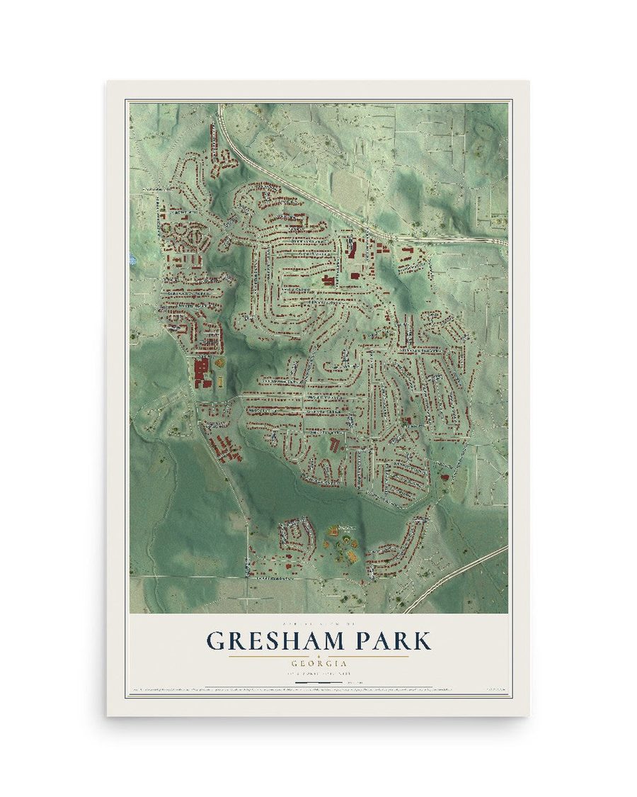 Gresham Park, Georgia map print, 12 x 18 in, print only