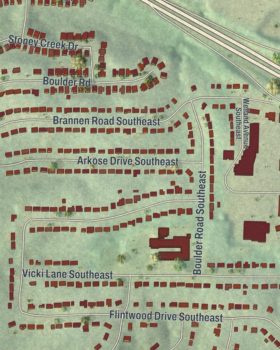 Close-up of Gresham Park streets on the map