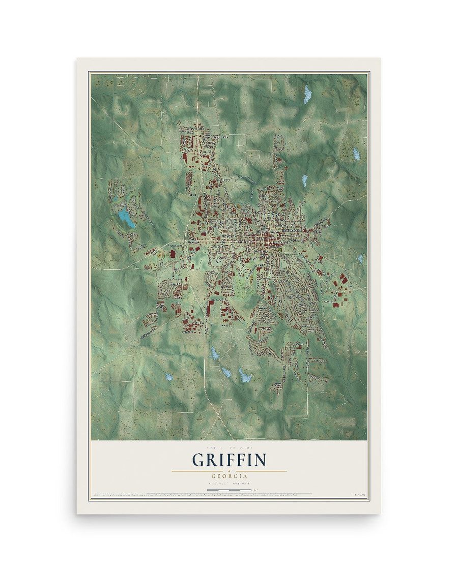 Griffin, Georgia map print, 12 x 18 in, print only