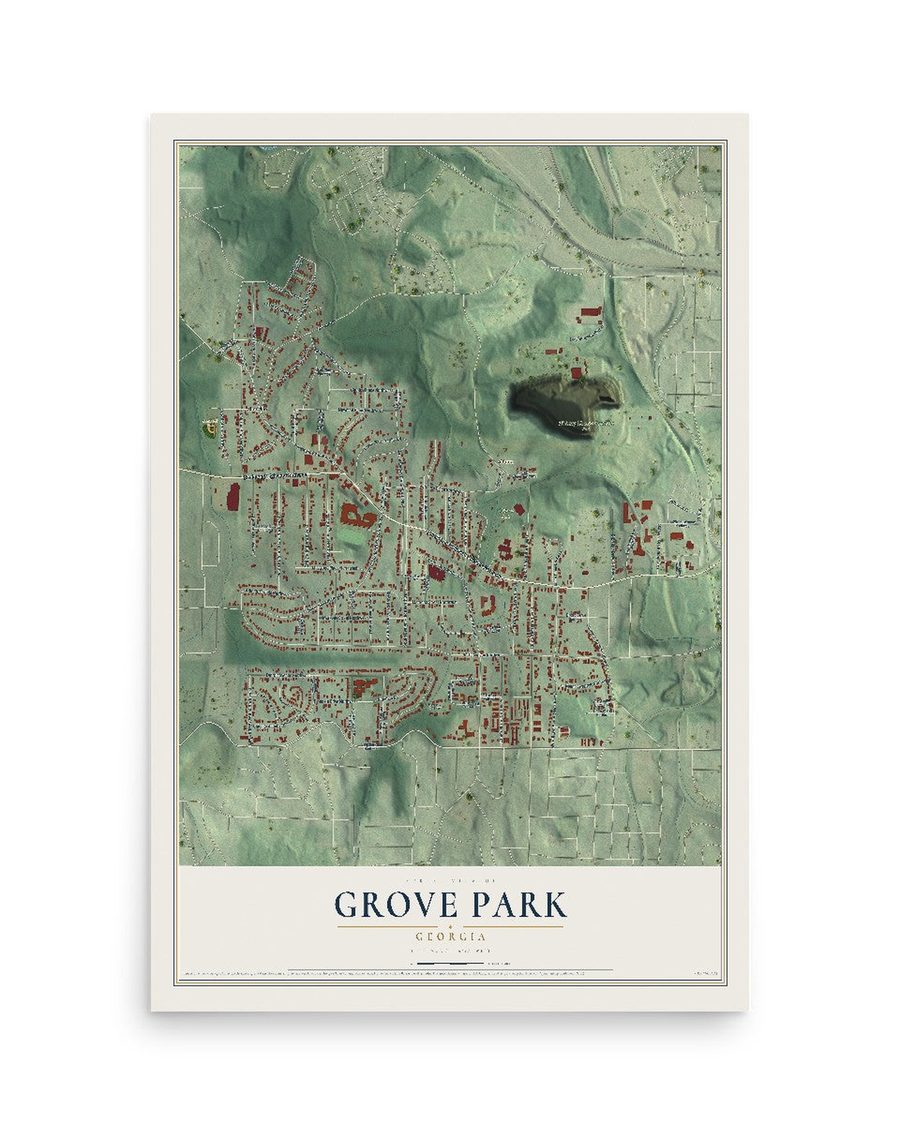 Grove Park, Georgia map print, 12 x 18 in, print only