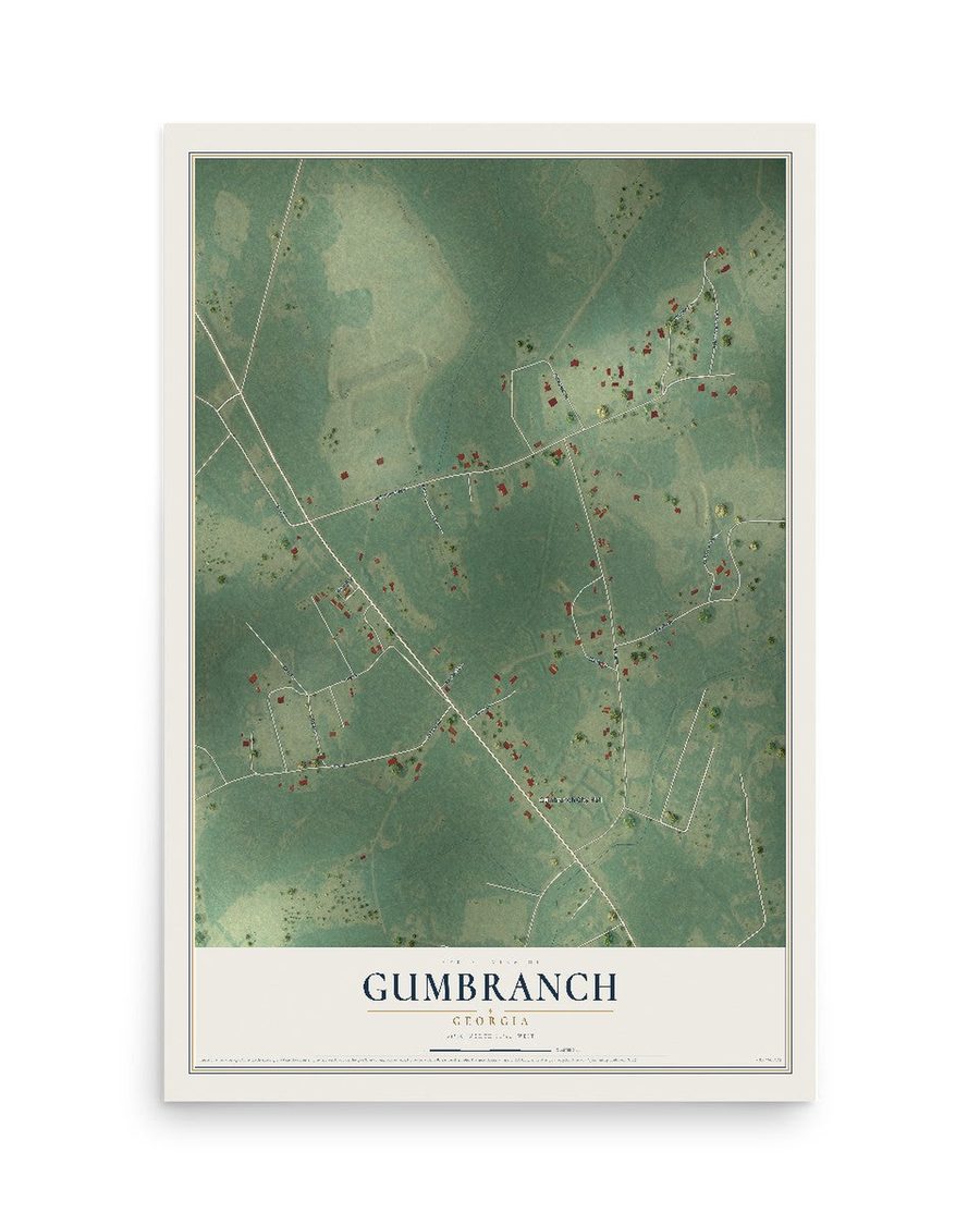 Gumbranch, Georgia map print, 12 x 18 in, print only