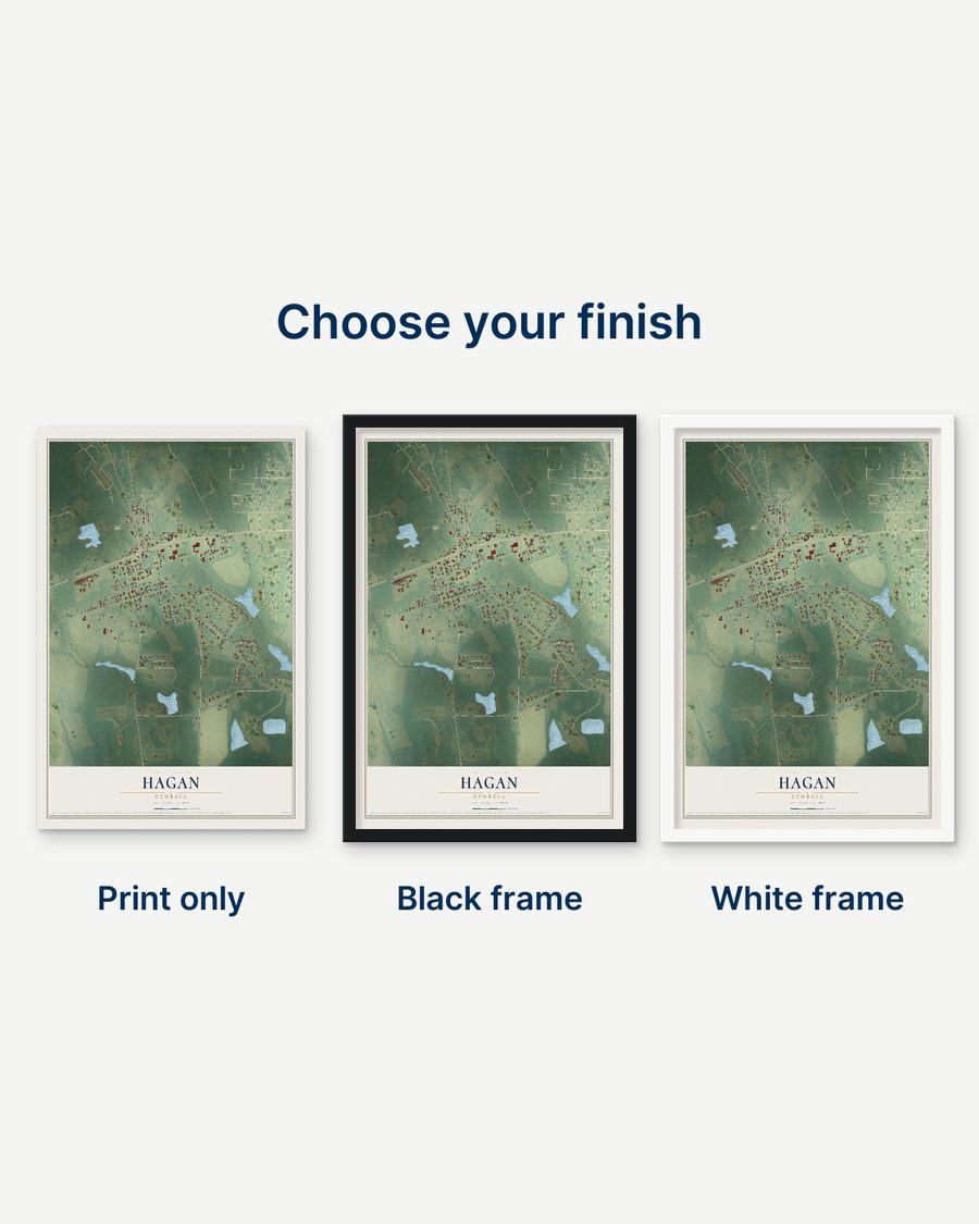 The Hagan, Georgia map as a print only, in a black frame and in a white frame