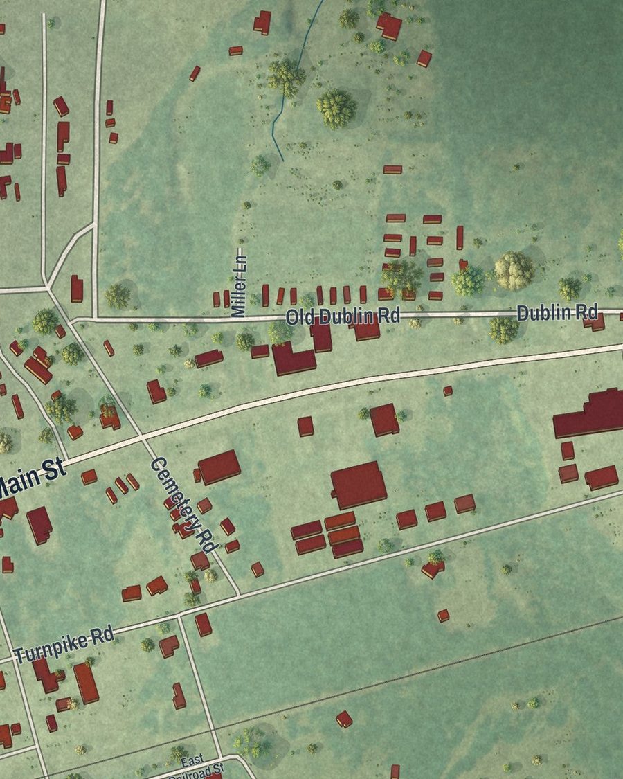 Close-up of Hagan streets on the map