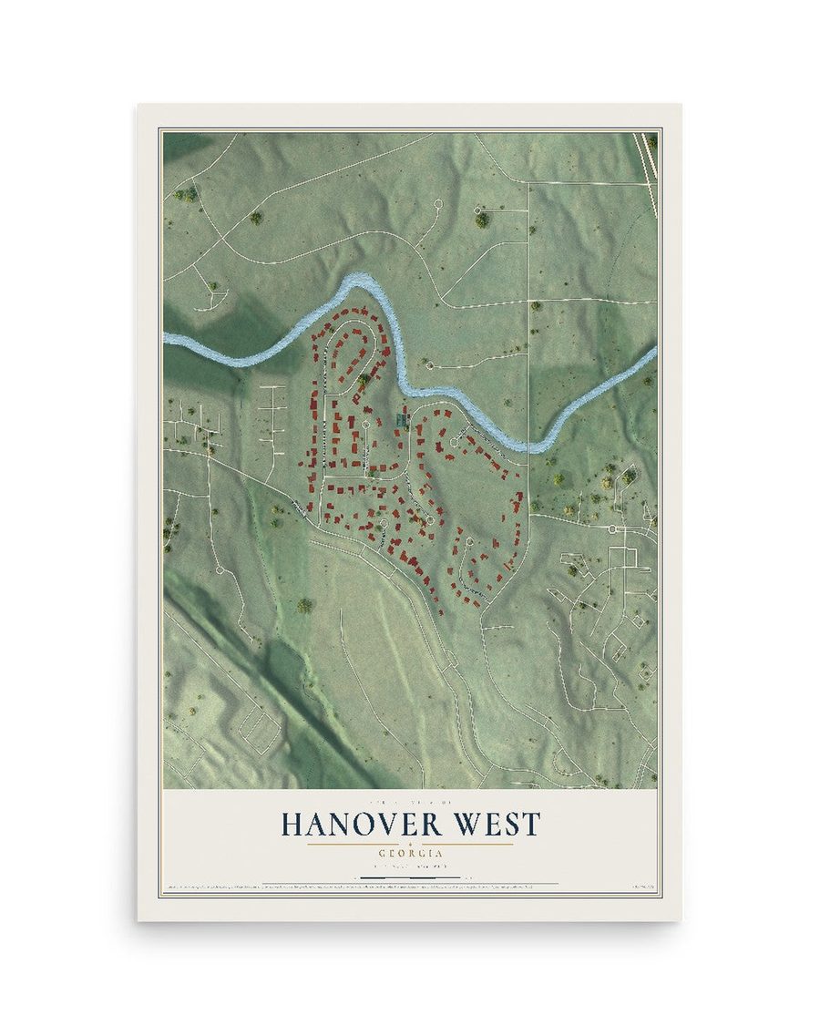 Hanover West, Georgia map print, 12 x 18 in, print only