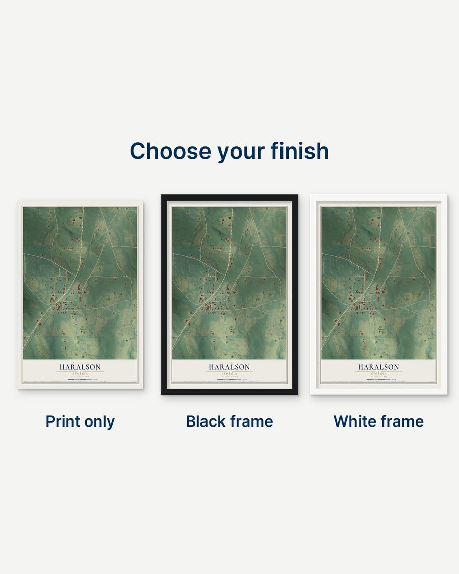 The Haralson, Georgia map as a print only, in a black frame and in a white frame