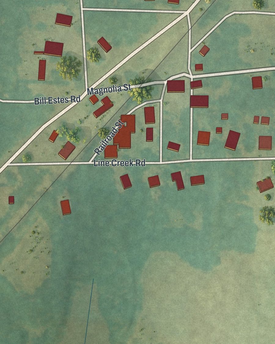 Close-up of Haralson streets on the map
