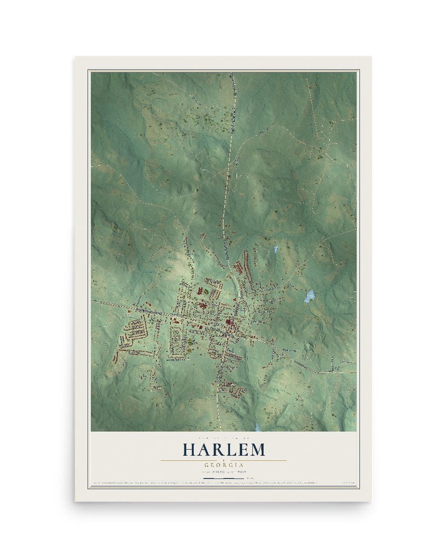 Harlem, Georgia map print, 12 x 18 in, print only