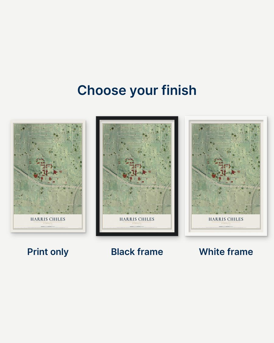 The Harris Chiles, Georgia map as a print only, in a black frame and in a white frame