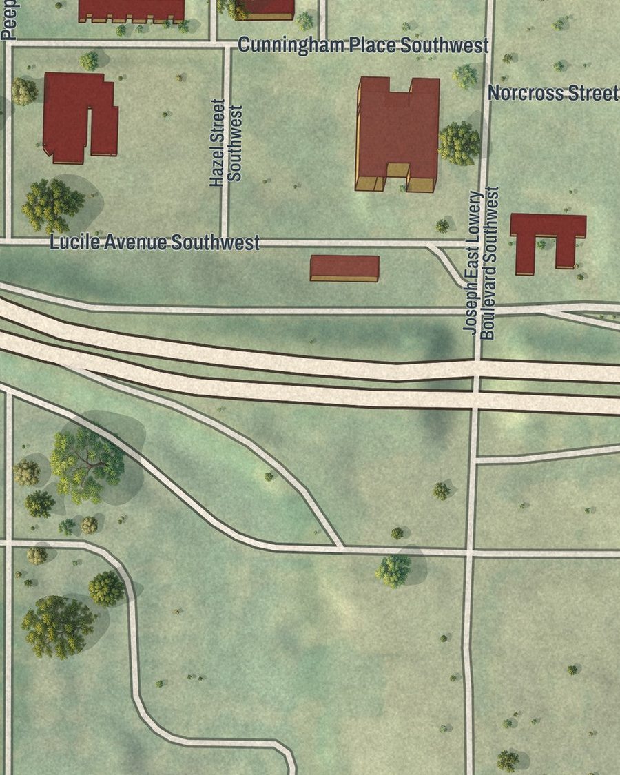 Close-up of Harris Chiles streets on the map