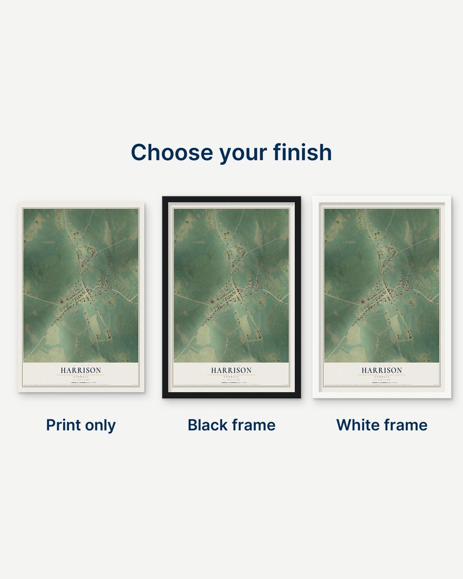 The Harrison, Georgia map as a print only, in a black frame and in a white frame