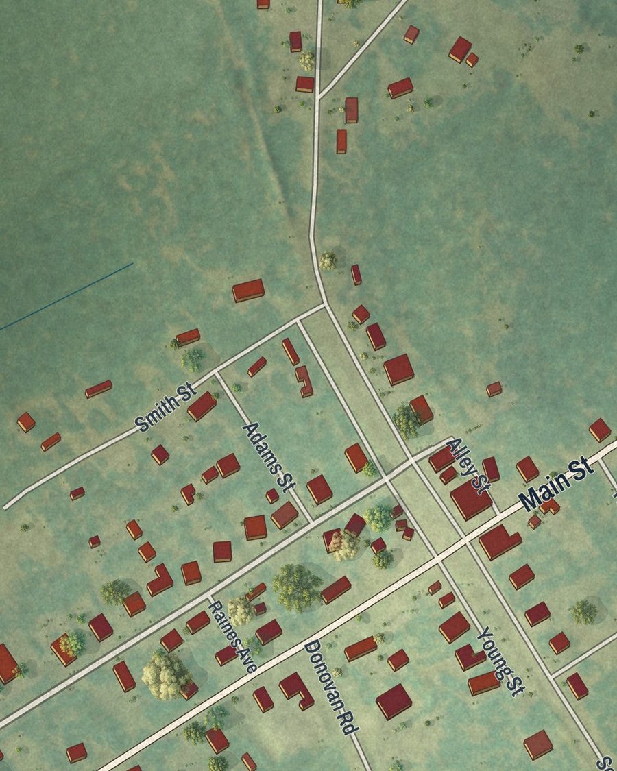 Close-up of Harrison streets on the map